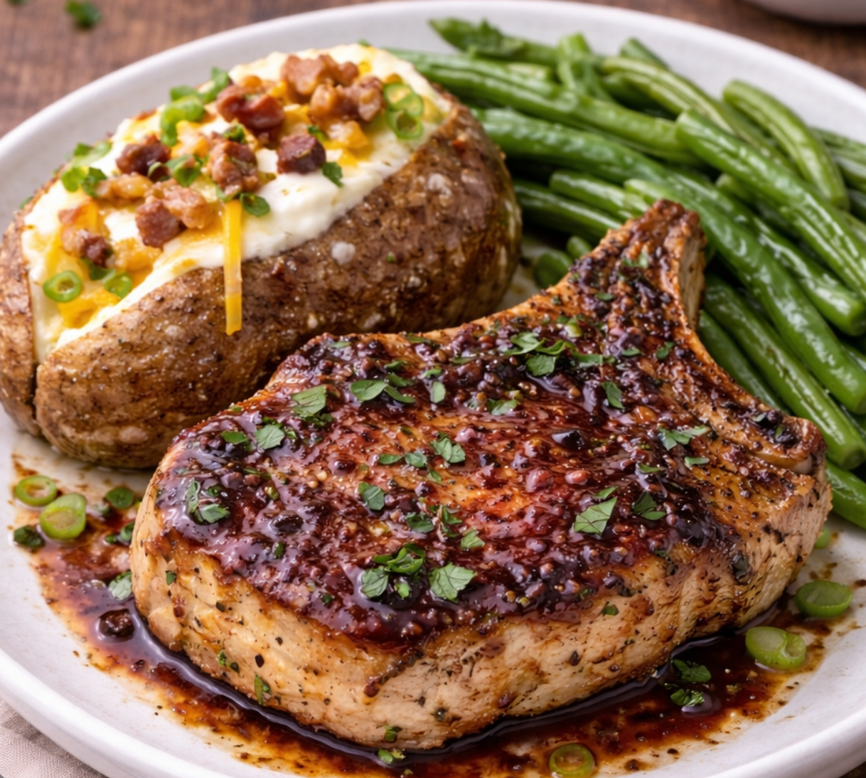 Bordeaux Cherry Dark Balsamic Pork Chops with Garlic & Basil