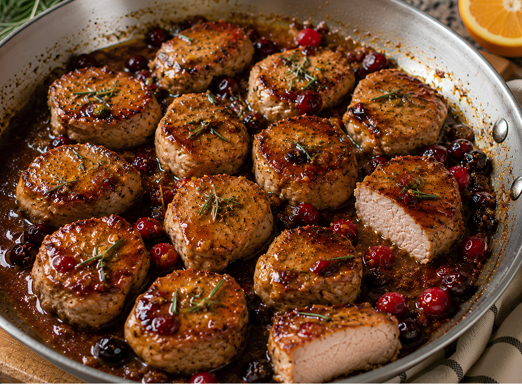 Cranberry Orange Pork Tenderloin Medallions with Rosemary & Dijon