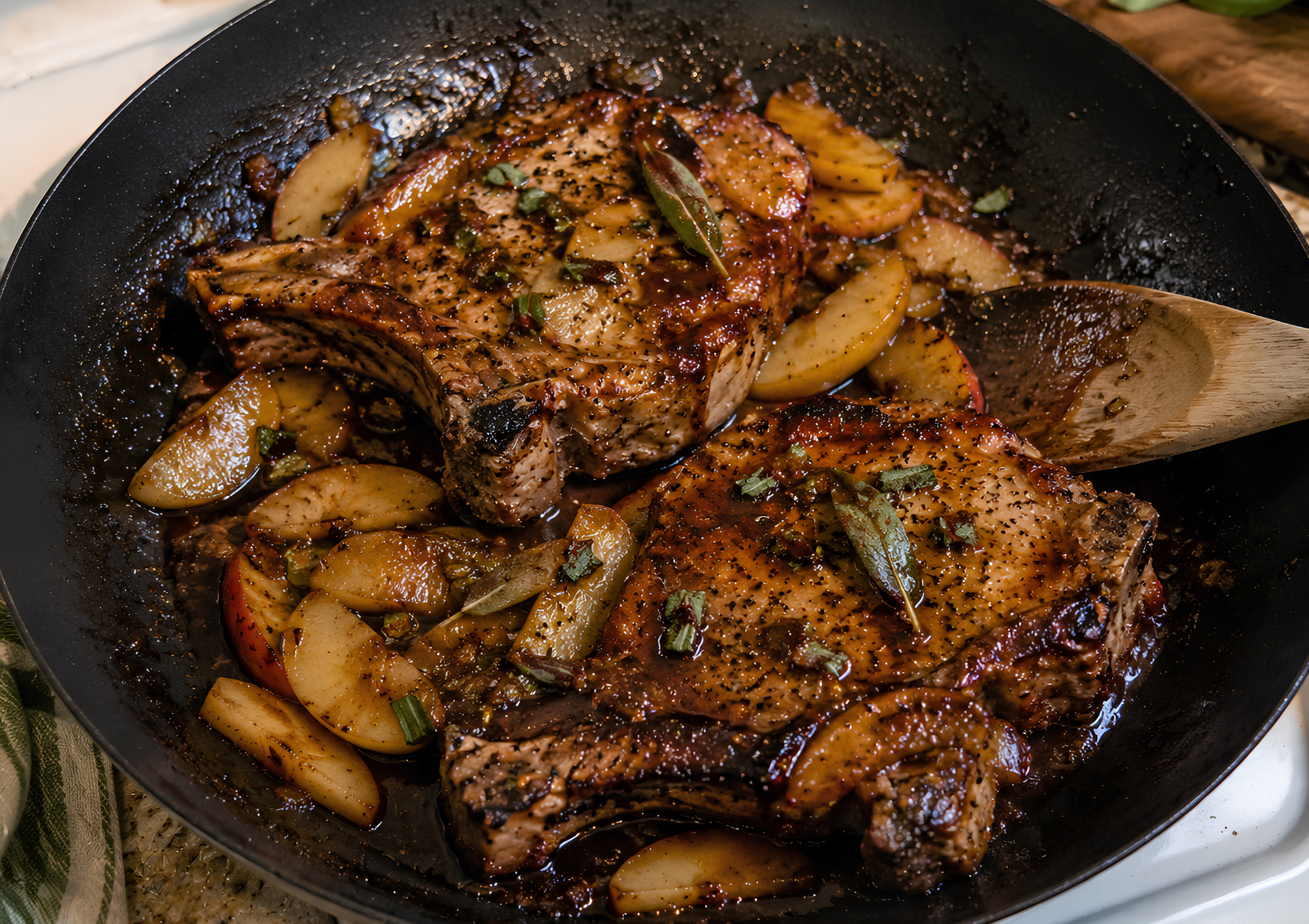 Fig Balsamic Pork Chops with Apples & Sage