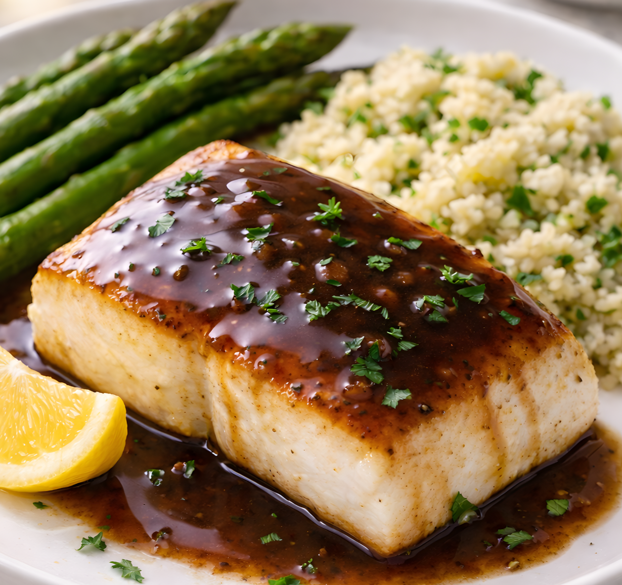 Seared Halibut with Dark Fig Balsamic