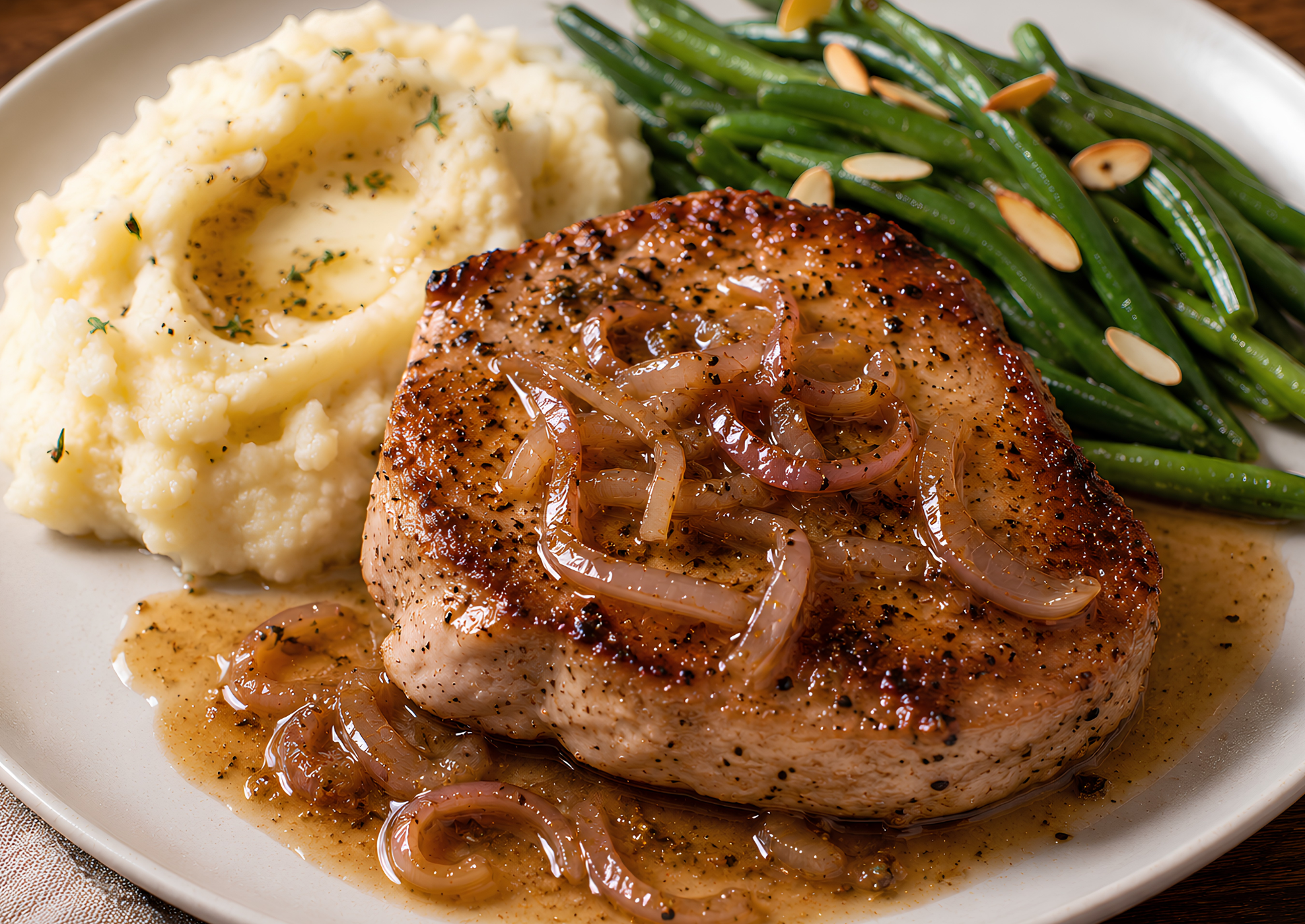 Peach Balsamic Pan-Seared Pork Loin Chops with Shallots