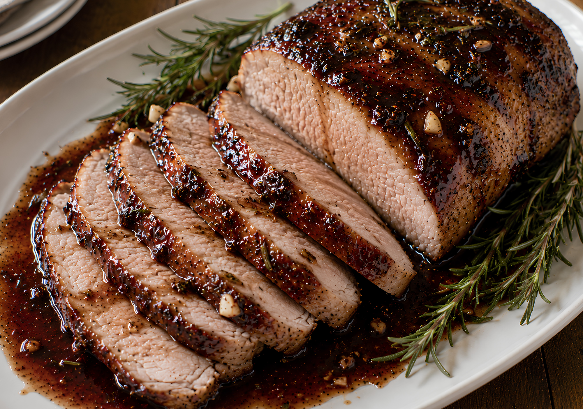 Pomegranate Balsamic Pork Sirloin Roast with Garlic & Rosemary