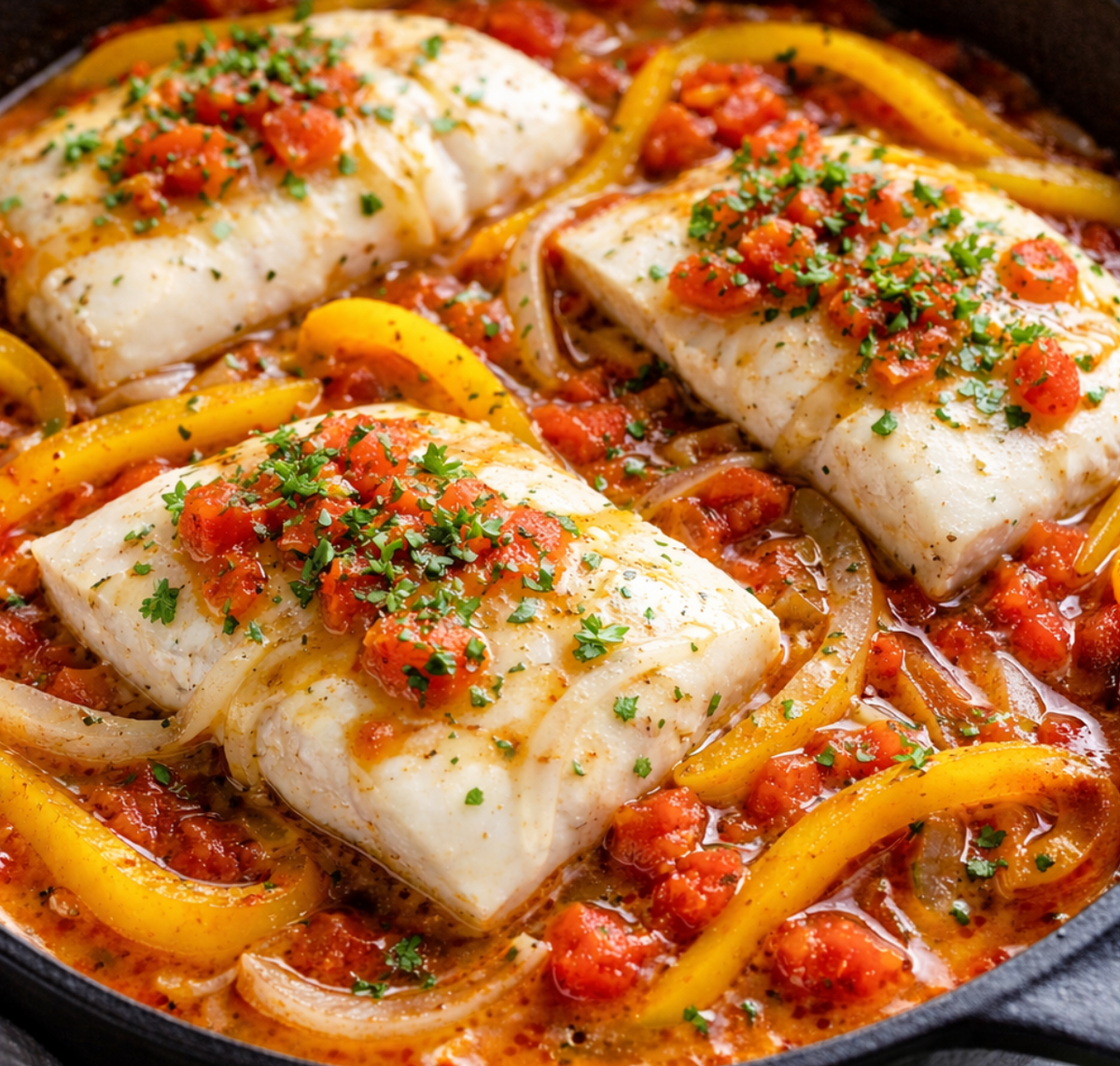White Balsamic Baked Cod with Peppers