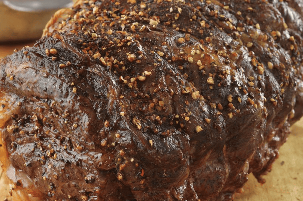 Garlic and Tri-Pepper-Crusted Beef Roast with Balsamic Sauce