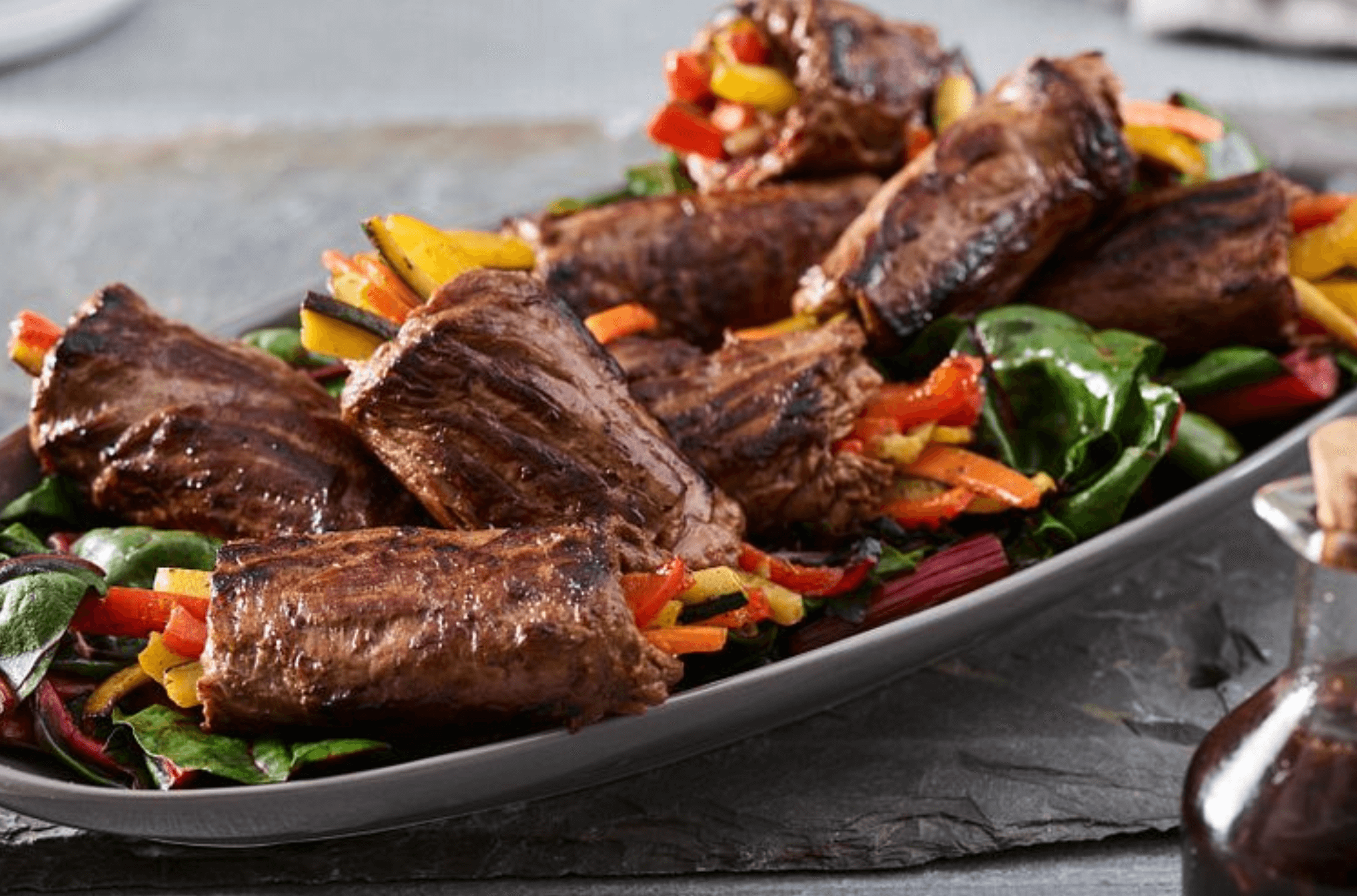 Balsamic-Glazed Skirt Steak Beef Rolls