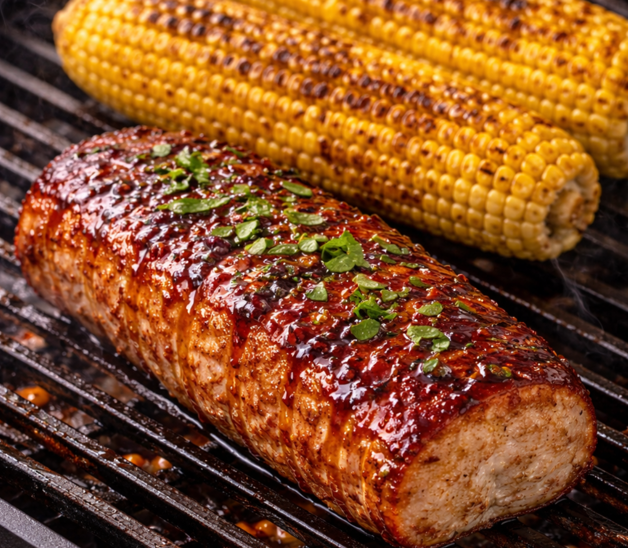 Grilled Pork Loin with Basil Olive Oil & Strawberry Balsamic Glaze