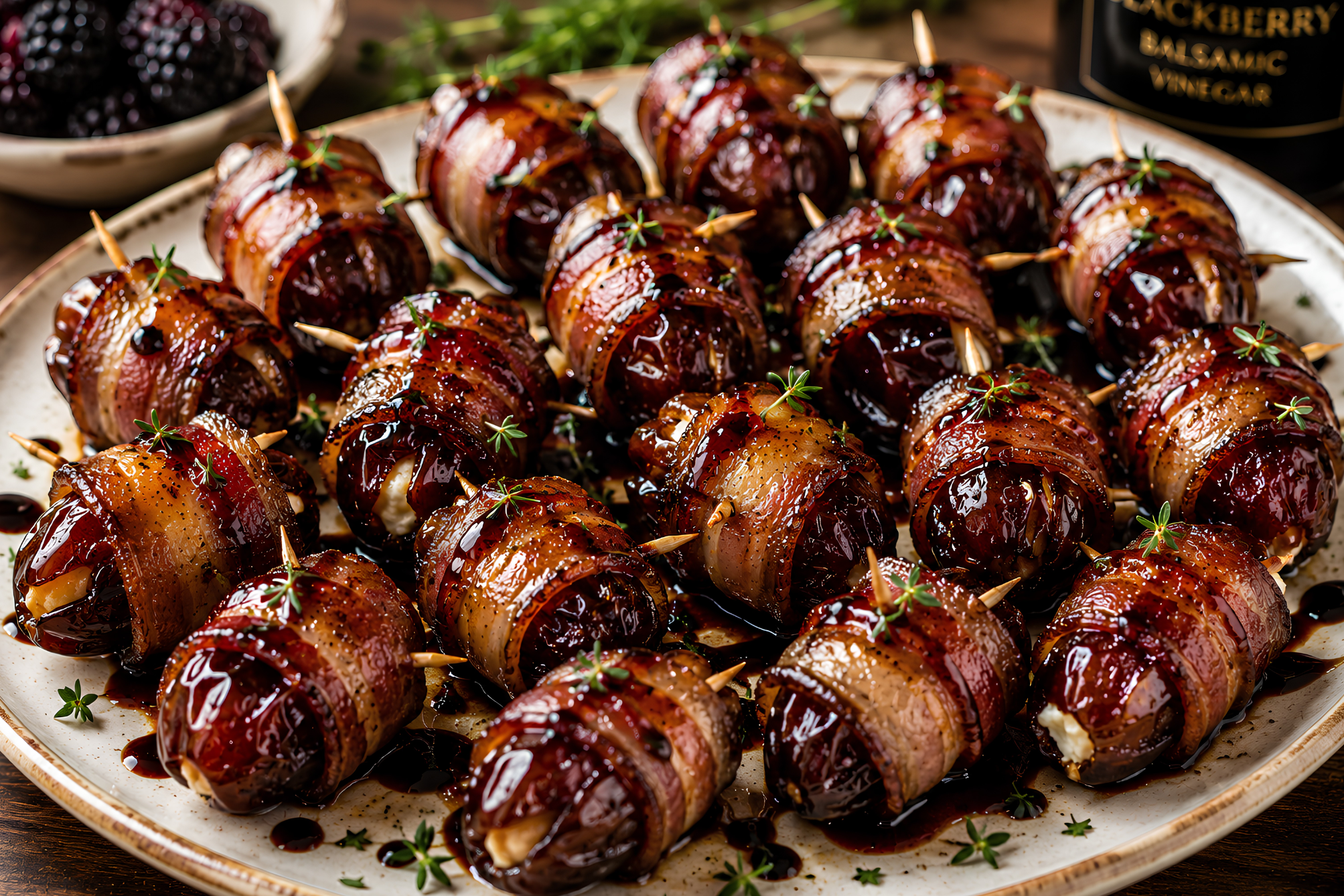 Blackberry Balsamic Bacon Wrapped Dates