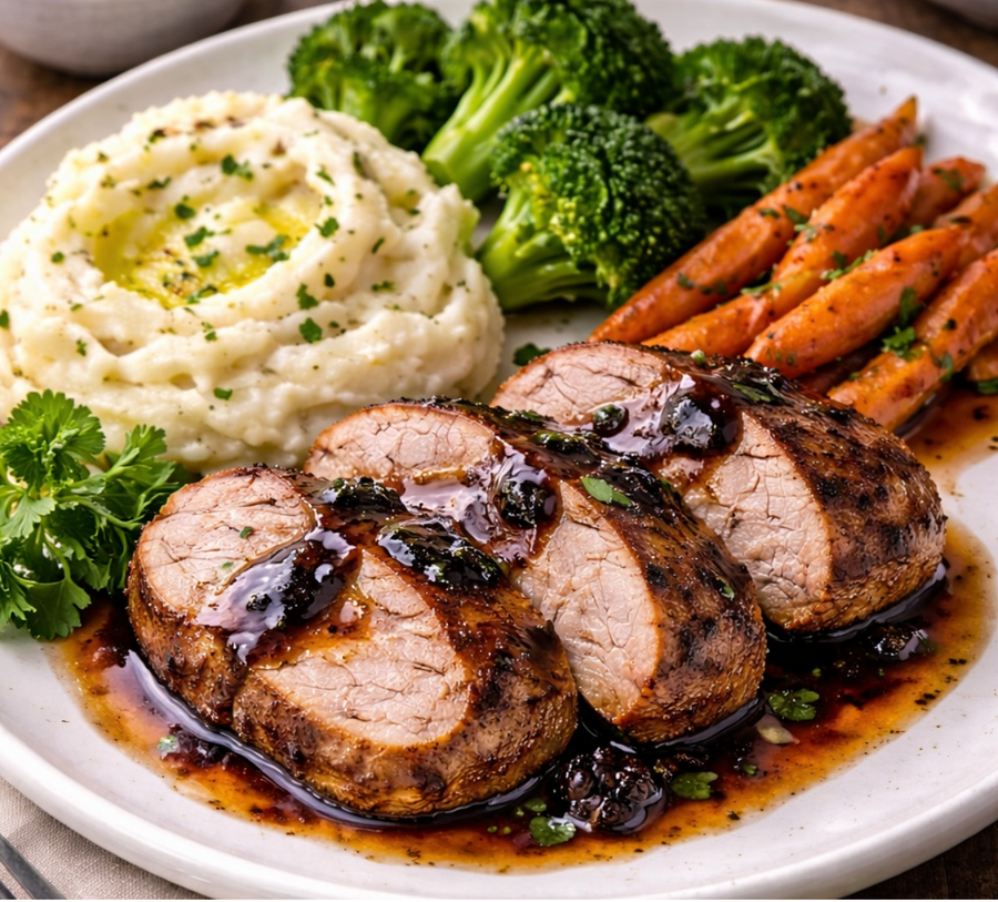 Roasted Pork Tenderloin with Blueberry Dark Balsamic