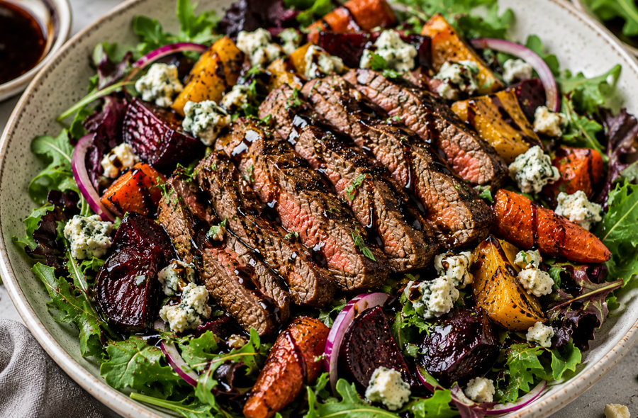 Classic Balsamic Steak & Blue Cheese Salad with Mixed Greens & Roasted Vegetables