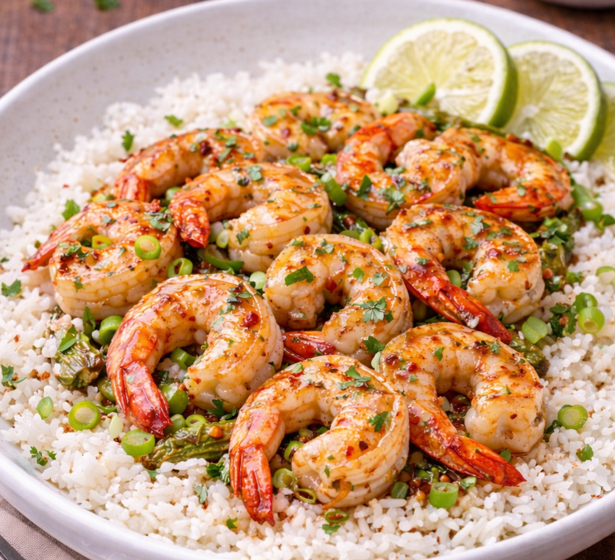 Coconut White Balsamic Shrimp with Garlic & Chili