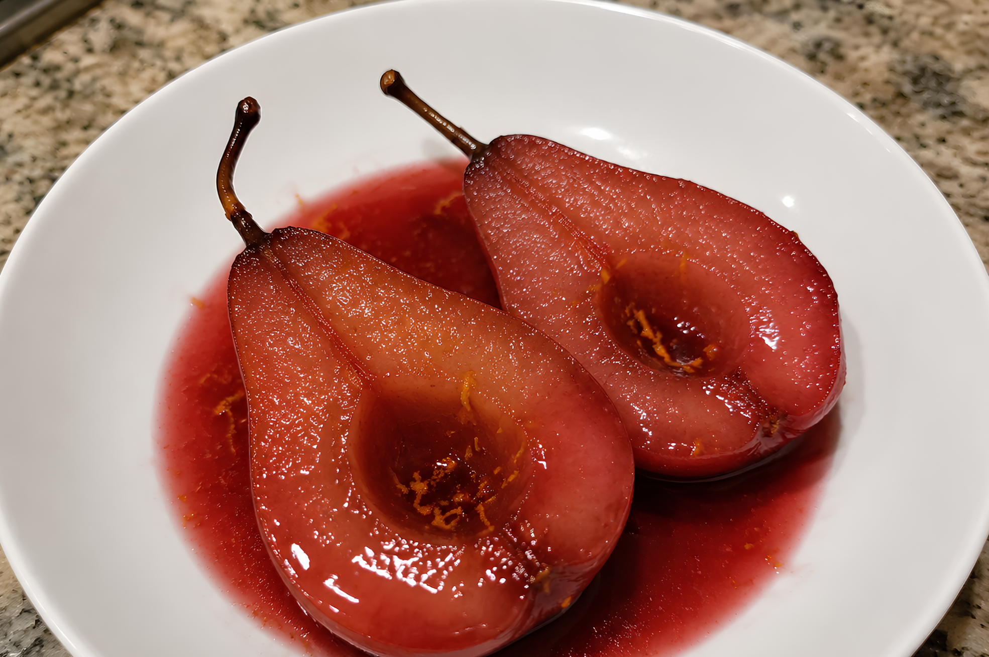 Cranberry Orange Balsamic Poached Pears with Citrus Syrup