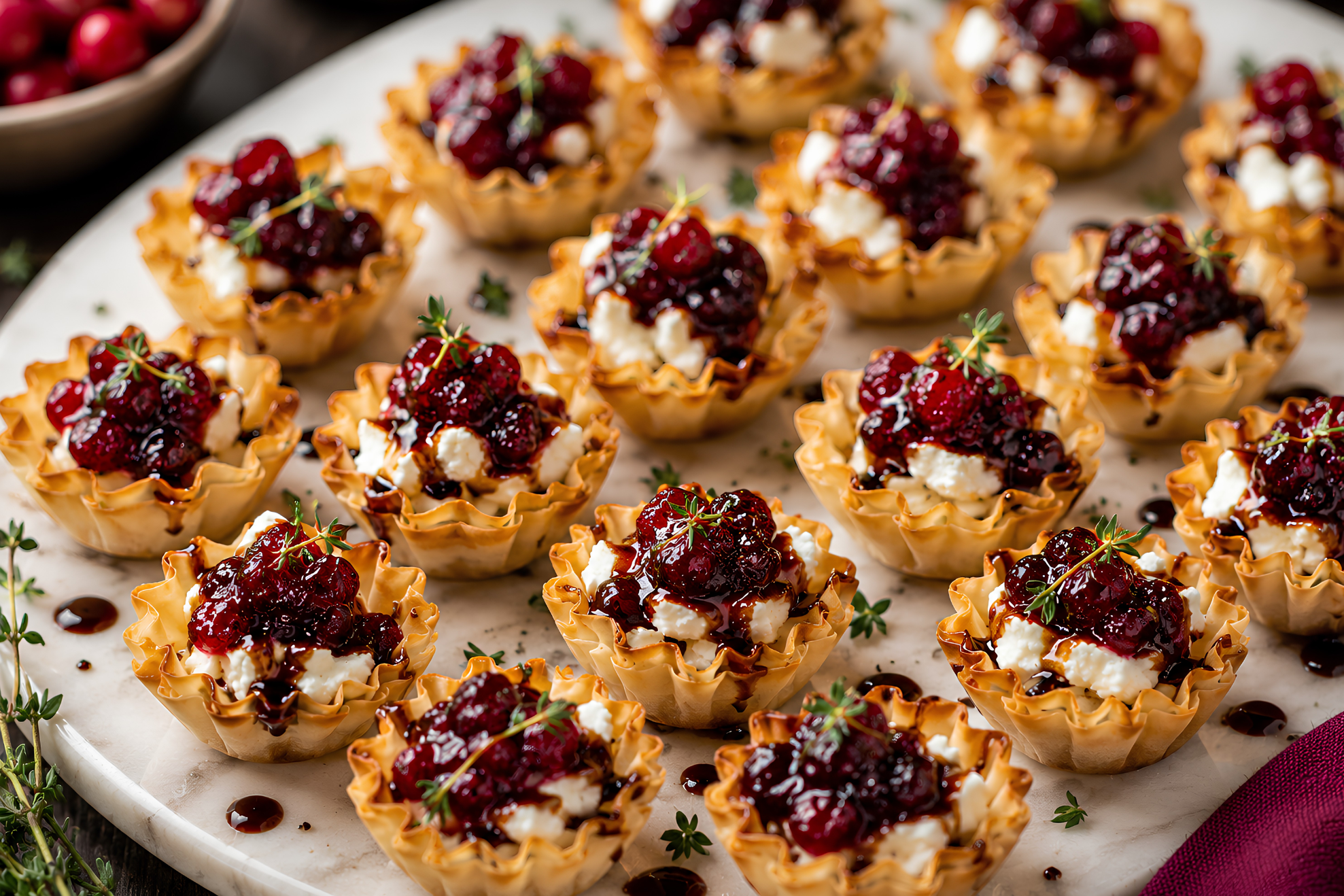 Cranberry Orange Goat Cheese Phyllo Bites