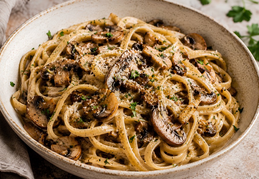 Creamy Mushroom Fettuccine with Dark Balsamic