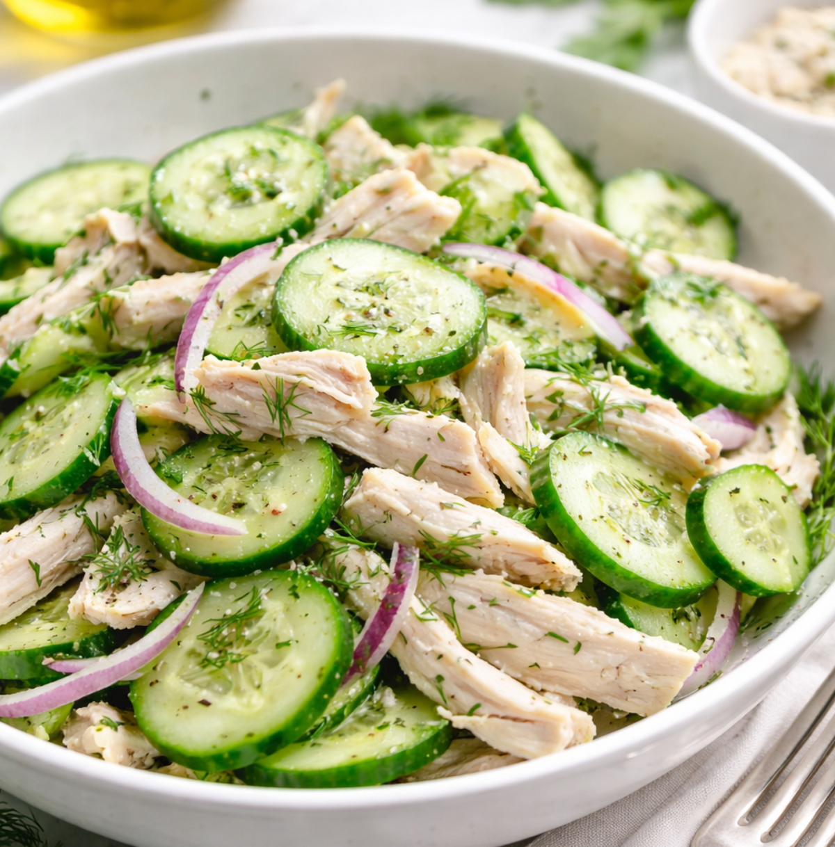 Cucumber Melon White Balsamic Cold Chicken & Cucumber Salad