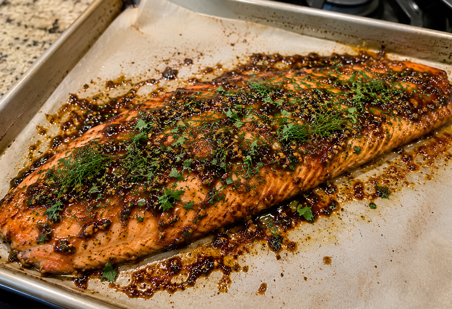 Easy Baked Salmon with Garic Balsamic Glaze