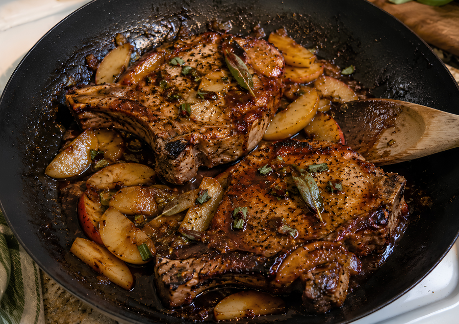 Fig Balsamic Pork Chops with Apples & Sage