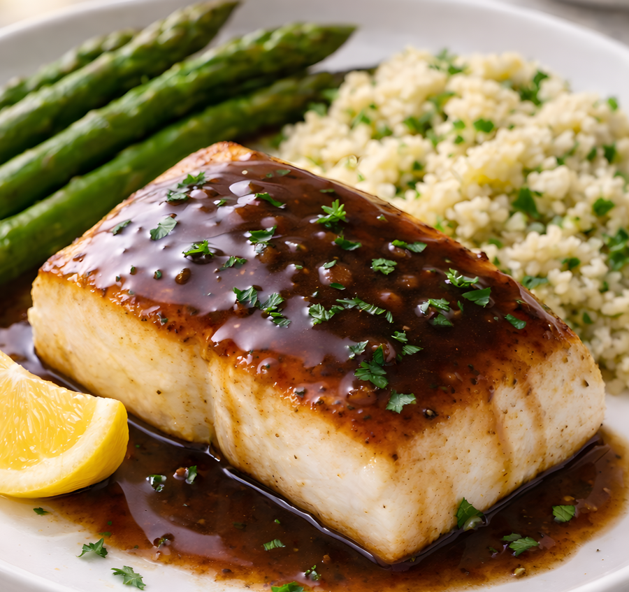Seared Halibut with Dark Fig Balsamic