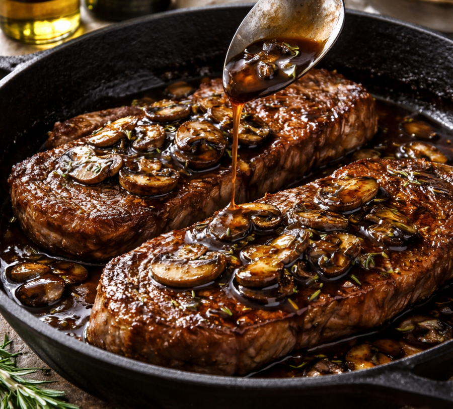 Ribeye Steaks with Balsamic Mushroom Sauce