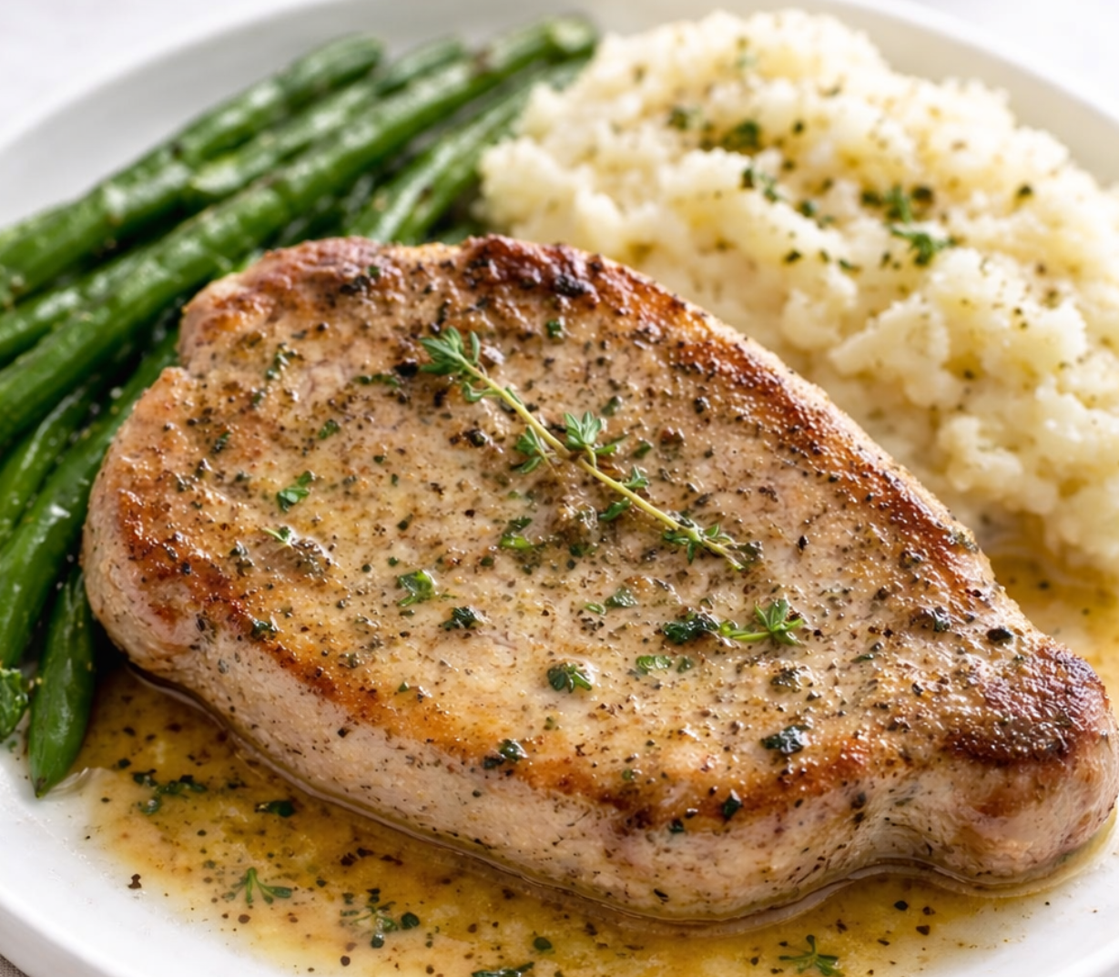 Herbs de Provence Pork Chops with White Balsamic Pan Sauce