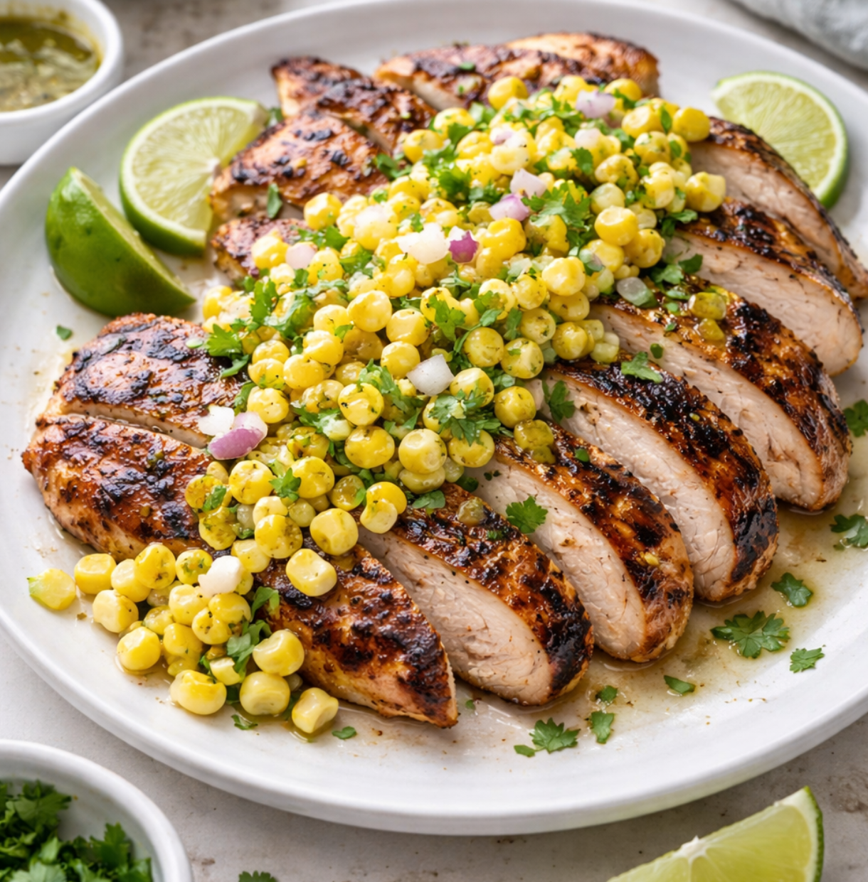 Jalapeño White Balsamic Grilled Chicken with Fresh Corn Salad