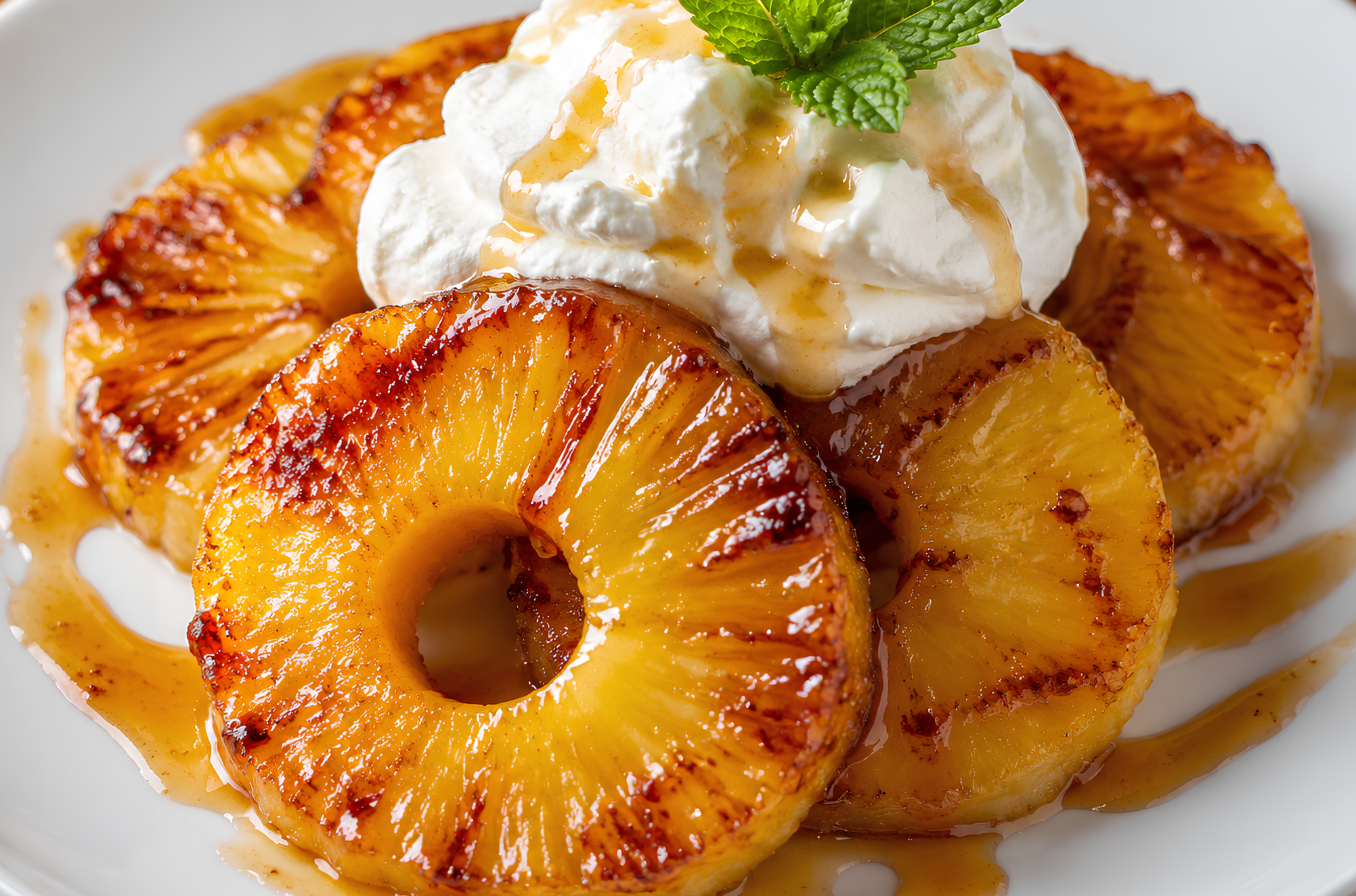 Mango Balsamic Caramelized Pineapple with Whipped Cream