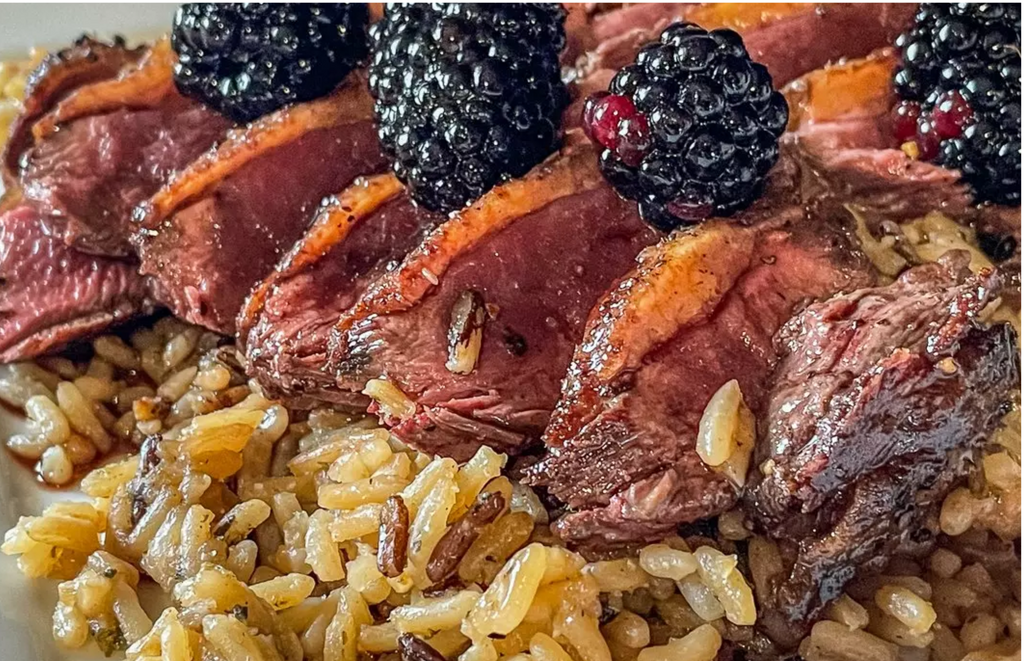 Pan-Seared Pheasant Breasts with Blackberry Balsamic Reduction