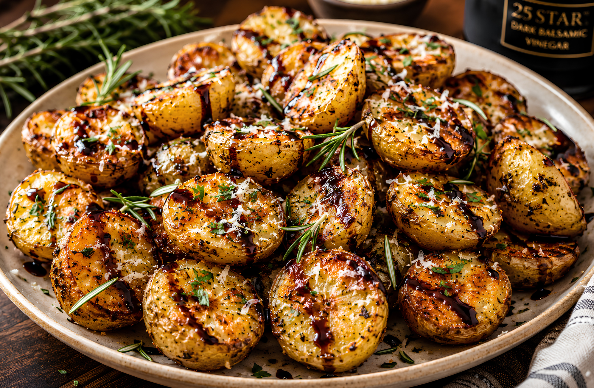 Parmesan Potato Bites with Rosemary Olive Oil & Balsamic