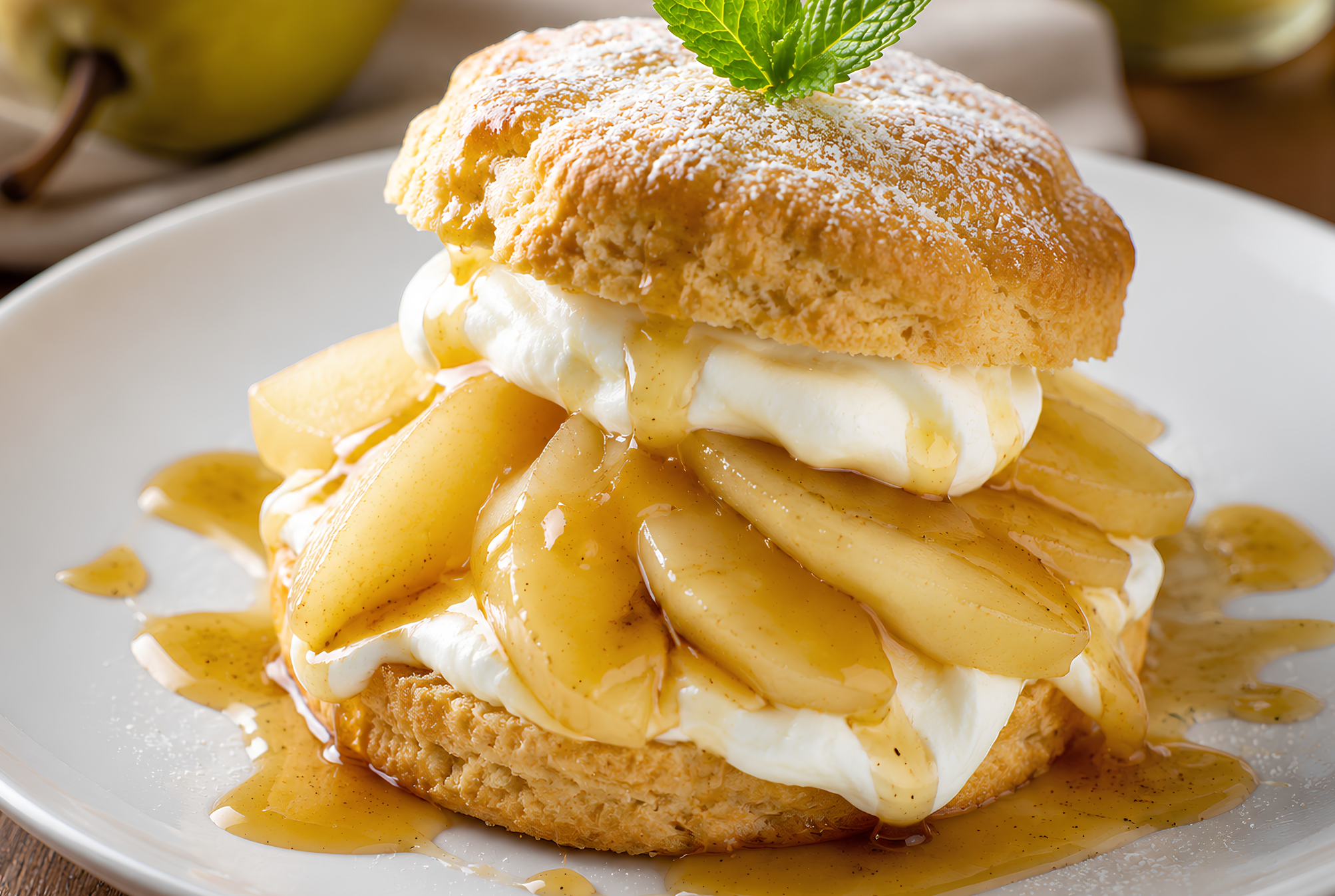 Pear Balsamic Shortcake with Vanilla Cream
