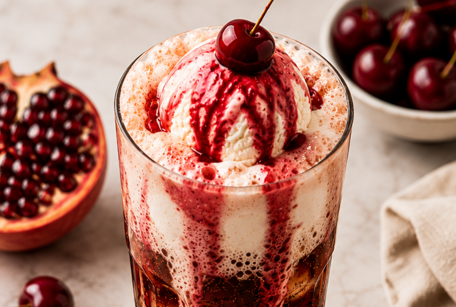 Pomegranate Balsamic Spiced Cherry Cola Float