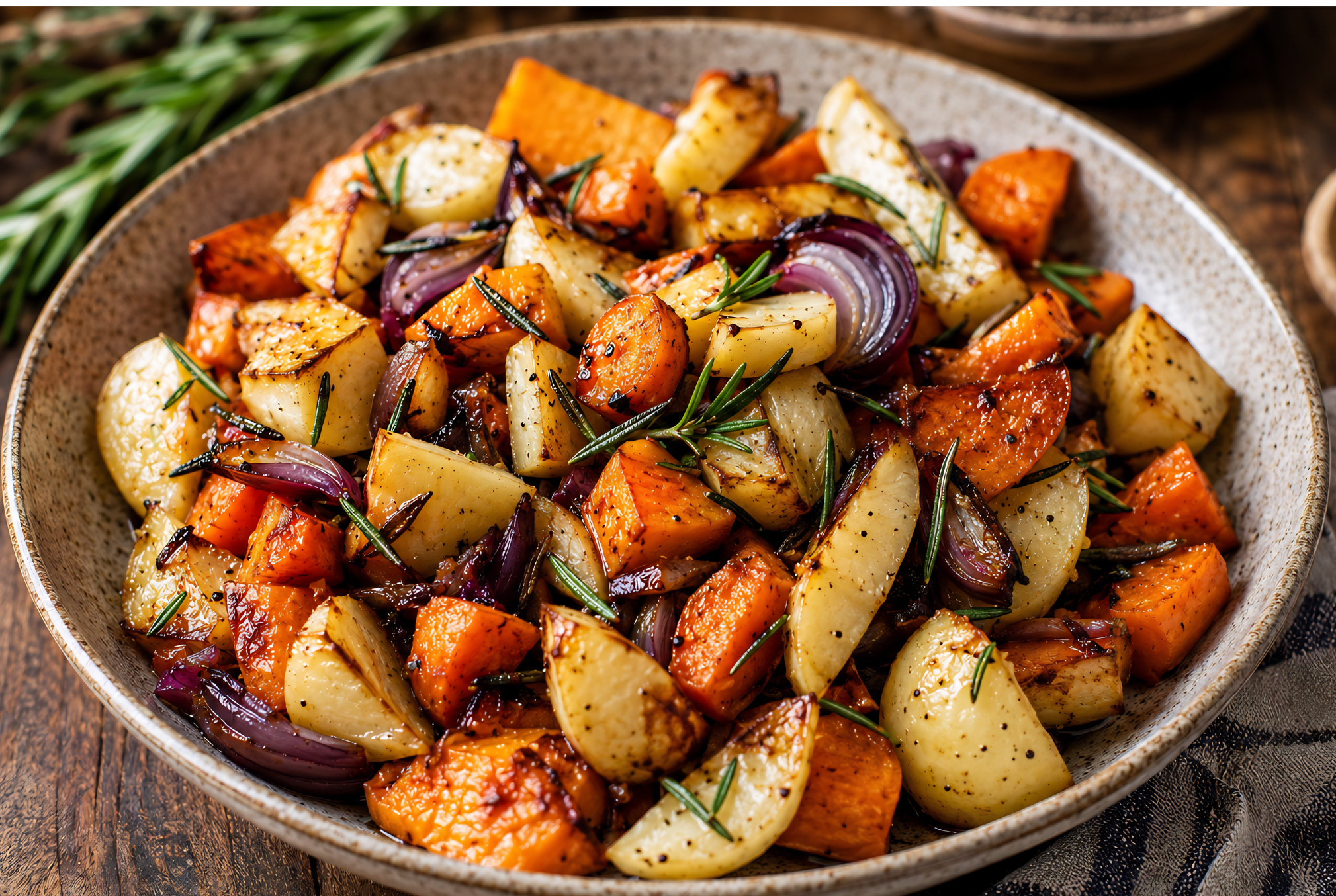 Rosemary Balsamic Roasted Root Vegetables