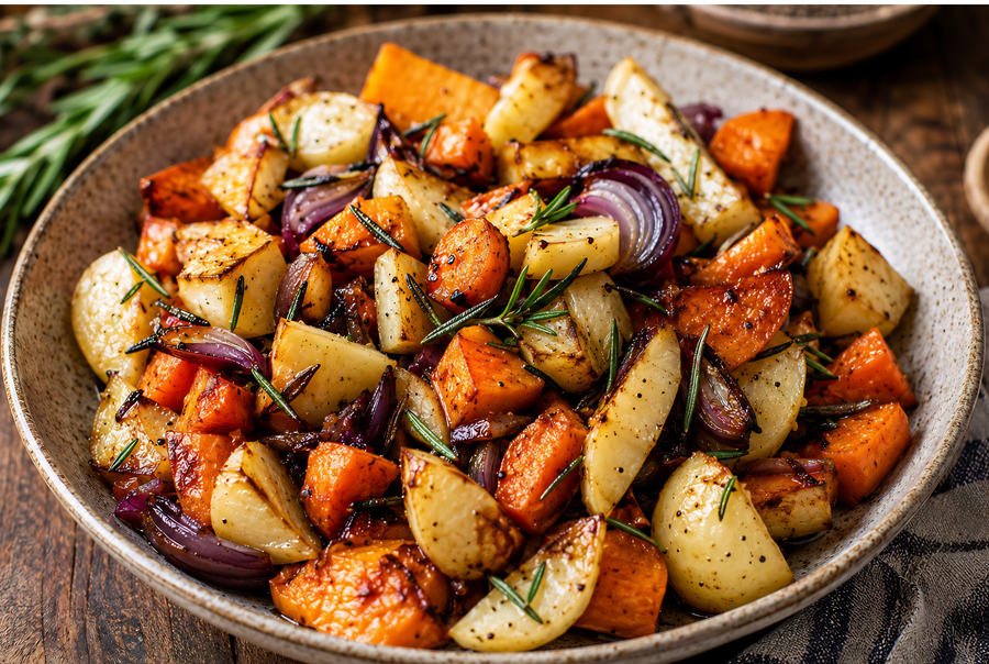 Rosemary Balsamic Roasted Root Vegetables