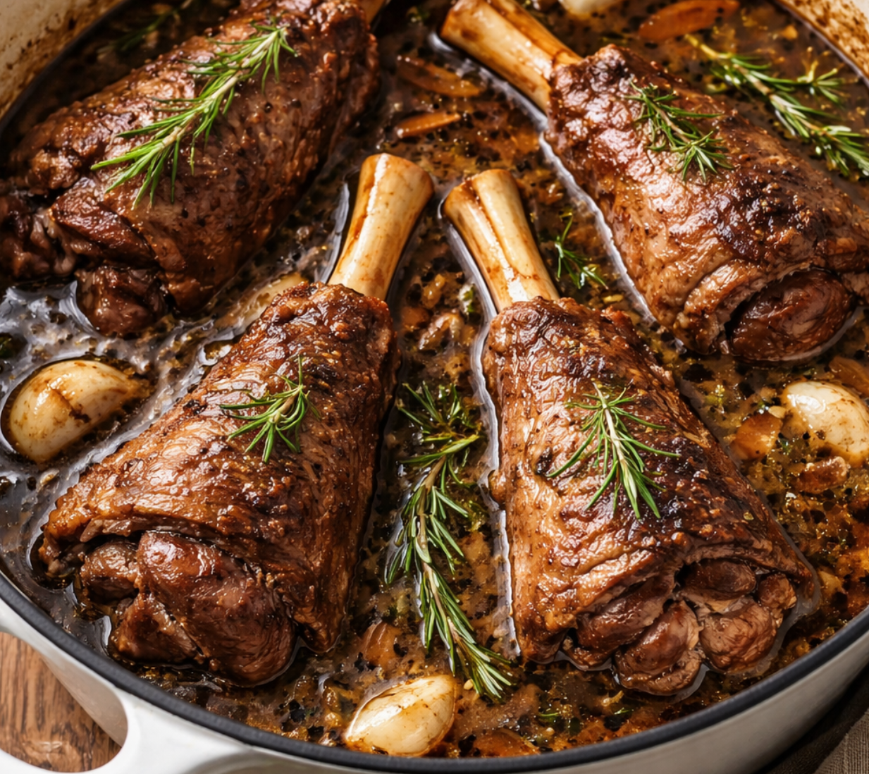 Garlic & Herb Dutch Oven Lamb with Savory Balsamic Pan Sauce