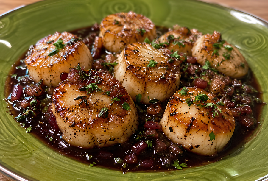 Scallops with Bordeaux Cherry Balsamic Sauce