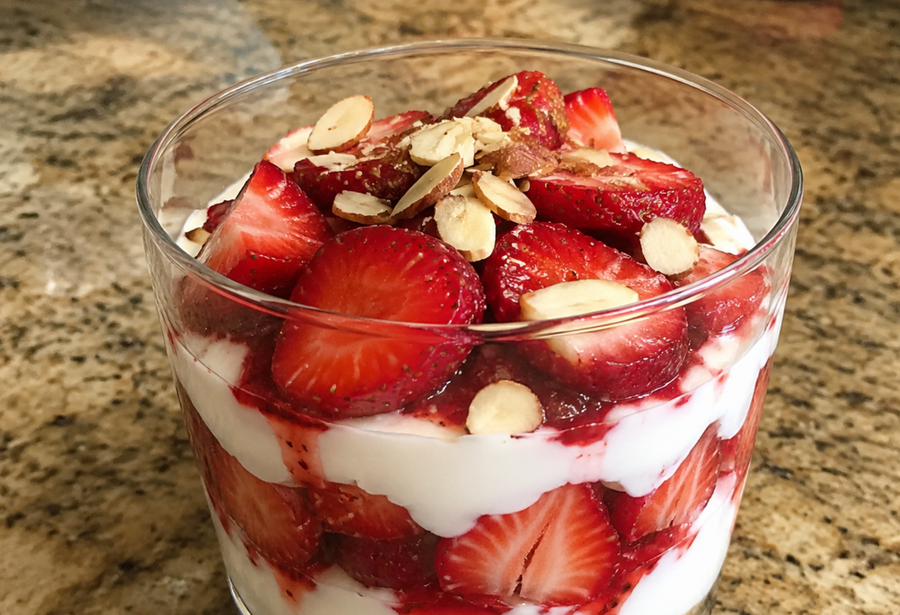 Strawberry Balsamic Mascarpone Parfaits with Almond Crunch