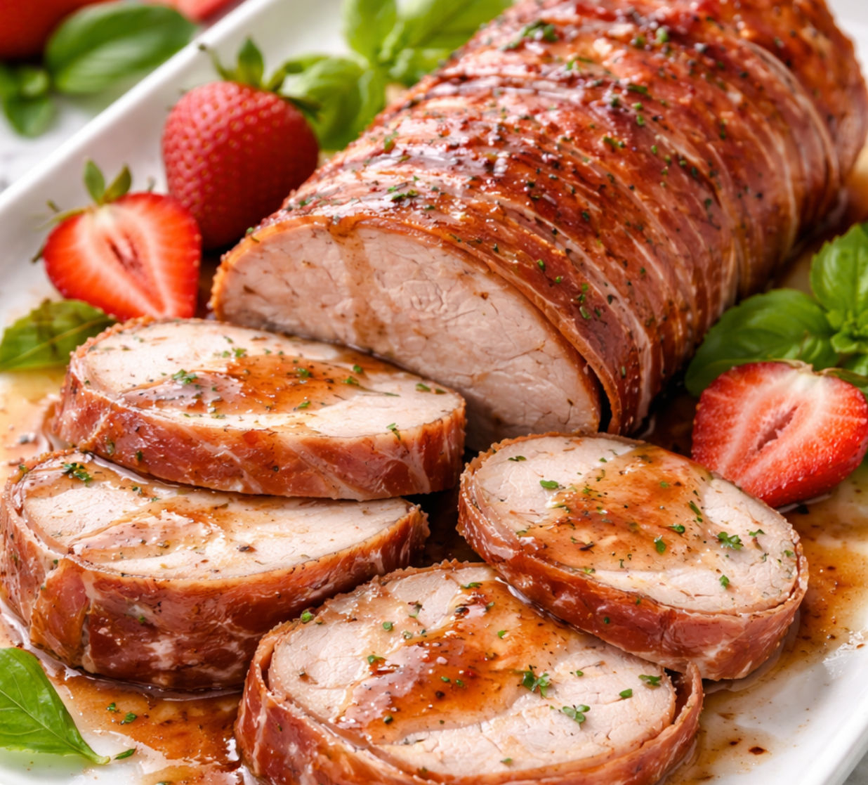 Prosciutto-Wrapped Pork Loin with Strawberry White Balsamic