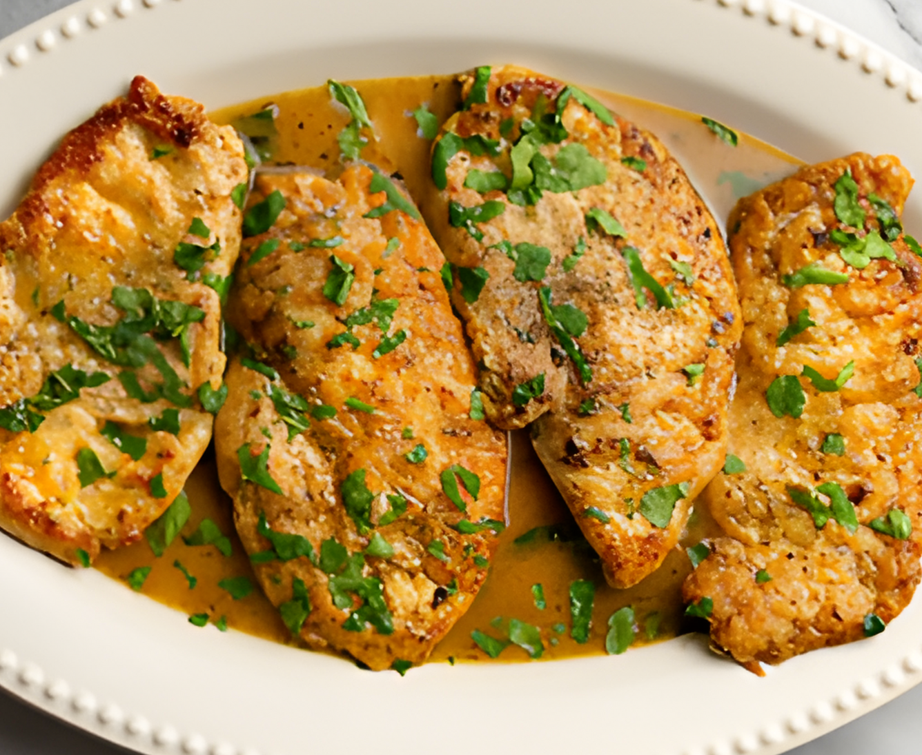 Herb-Crusted Turkey Cutlets with Pear White Balsamic Pan Sauce