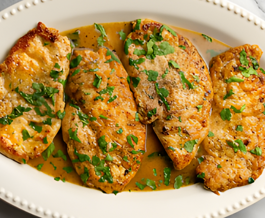 Herb-Crusted Turkey Cutlets with Pear White Balsamic Pan Sauce