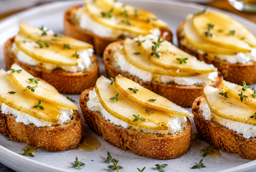 White Pear Balsamic & Goat Cheese Crostini