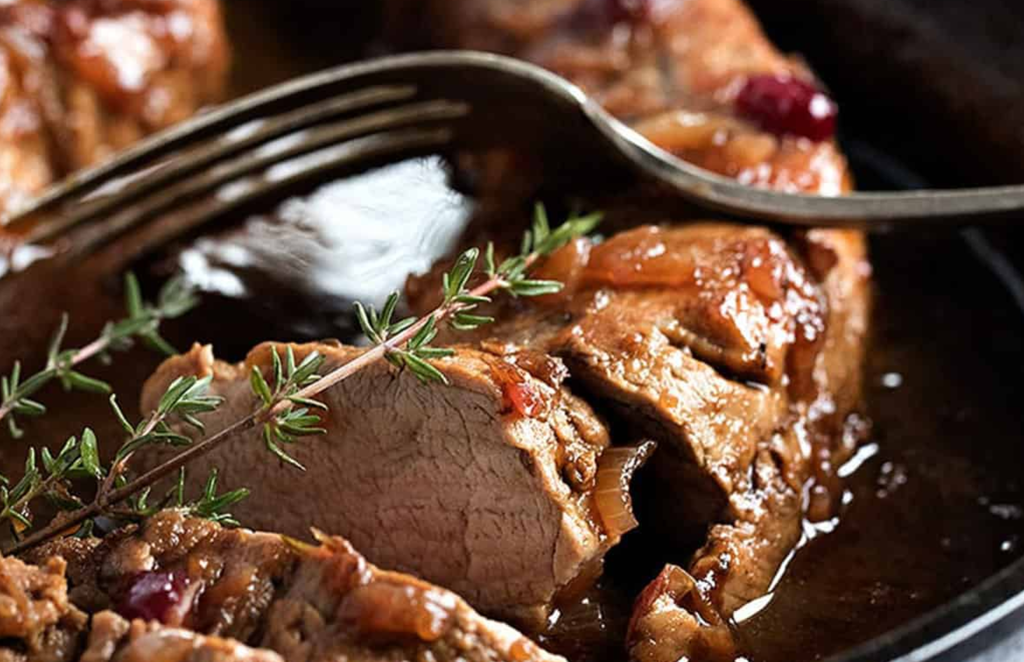 Wild Boar Tenderloin with Cranberry Orange Balsamic Reduction