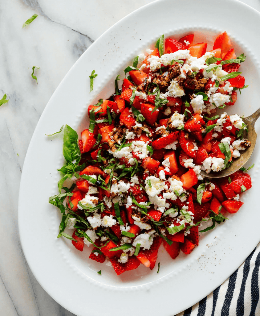 Strawberry, Basil and Goat Cheese Salad with Balsamic Drizzle