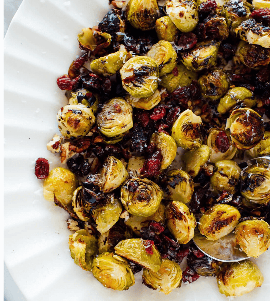 Balsamic Roasted Brussels Sprouts with Cranberries & Pecans