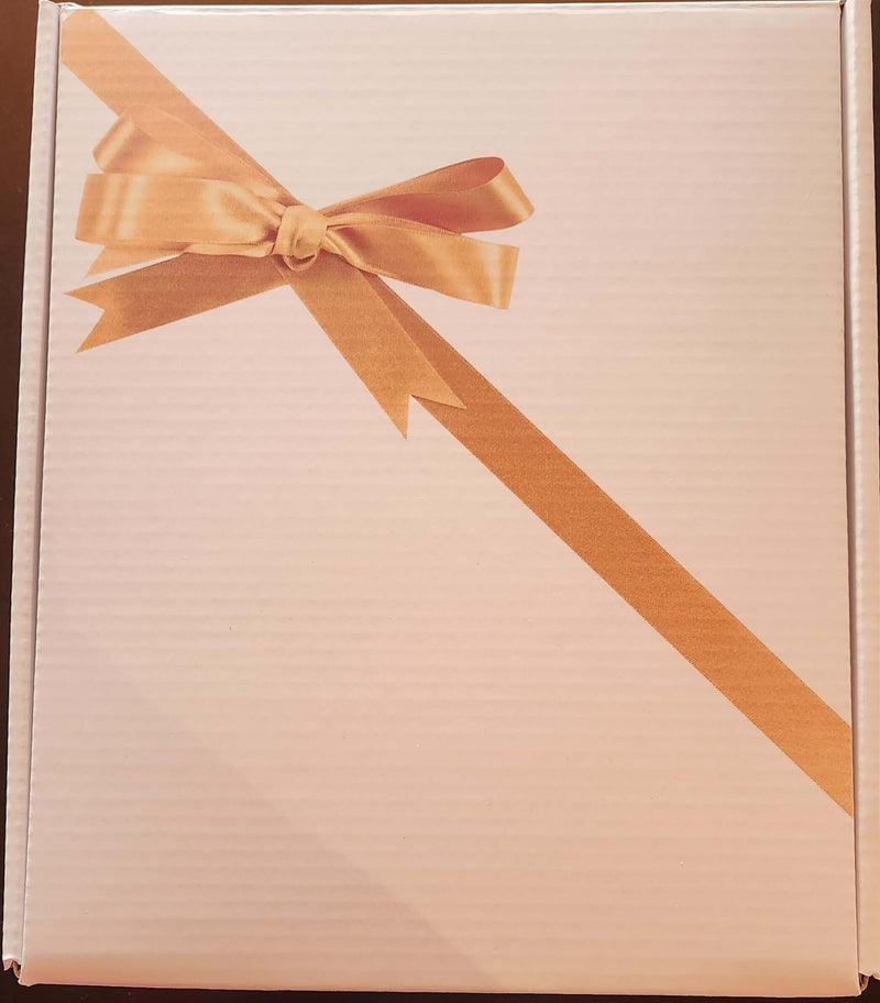 Beautiful gift box mailer with a golden ribbon, perfect for any gift-giving occasion. Choose any three flavors.