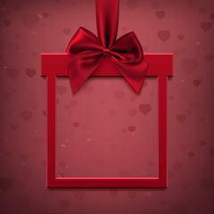 Red gift box with a bow on a backdrop of hearts, perfect for representing love and special occasions.