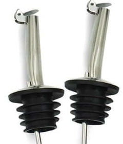 Stainless steel pour spouts with hinged cap for medium fast pouring, no collar design, ideal for various bottles.